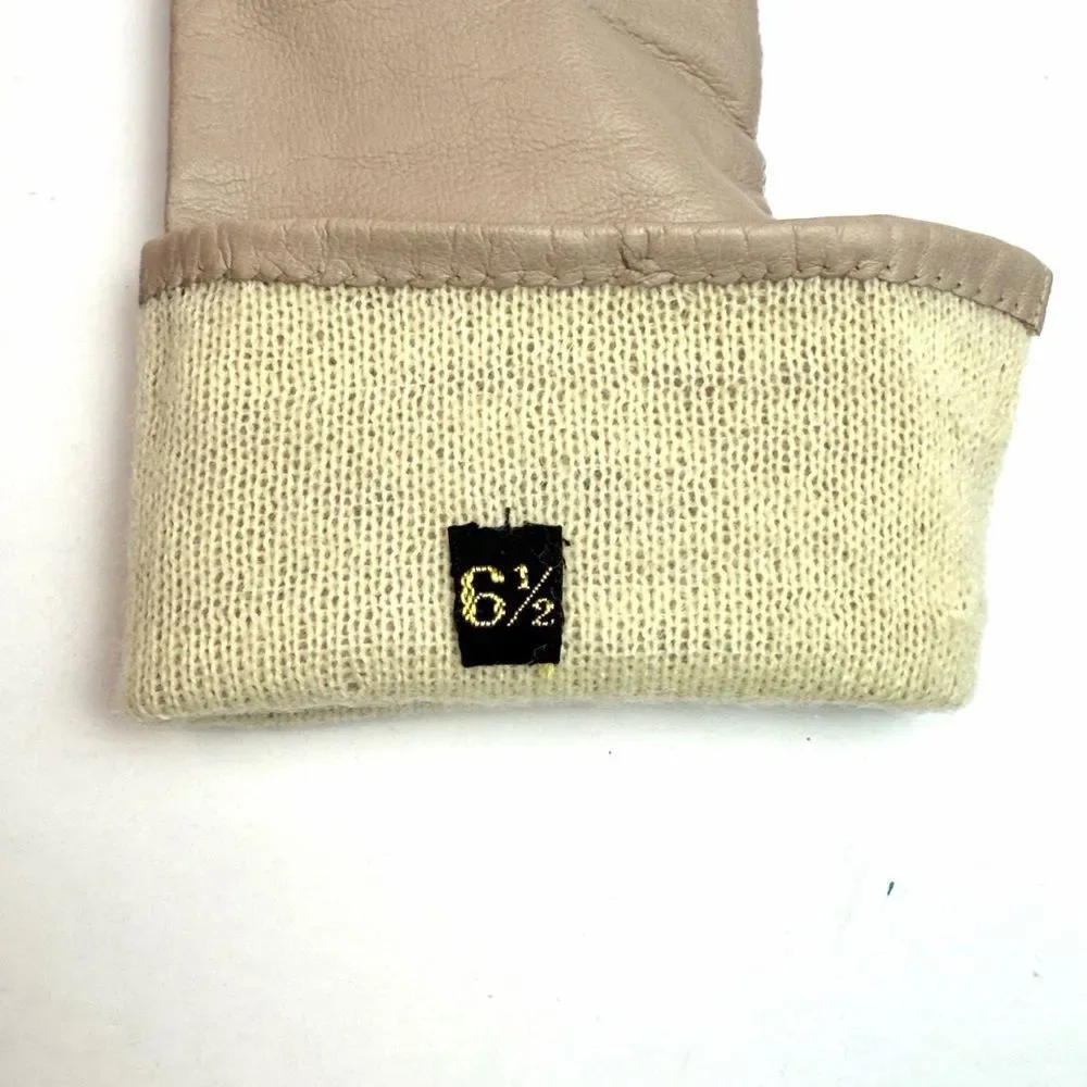 Bloomingdale's Long Leather Gloves Wool Lining Hazelnut Beige Vintage France 6,5